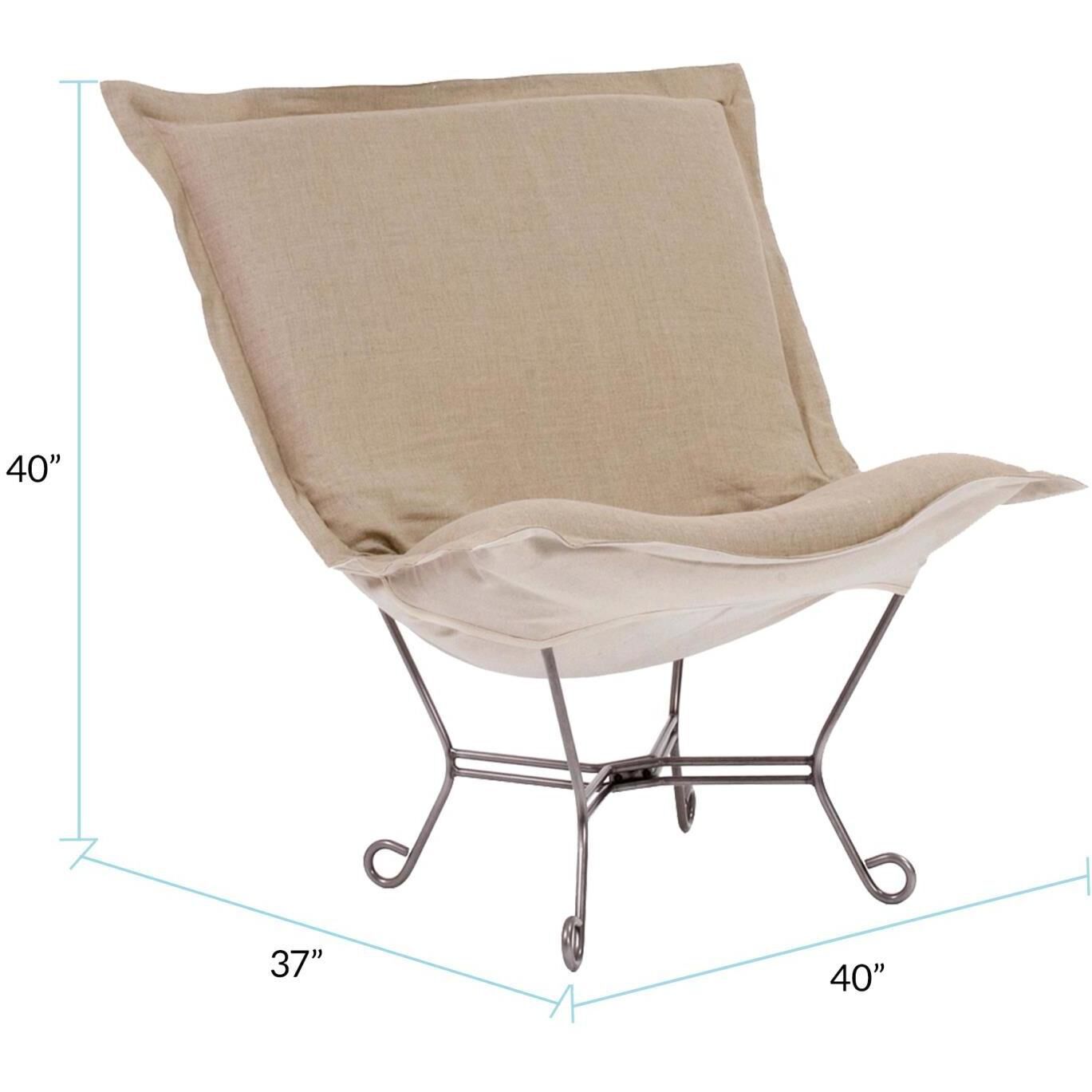 Puff Titanium Frame with Prairie Linen Natural Scroll Chair with Cover